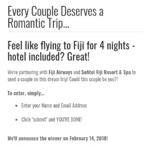 Win A Romantic Trip to Fiji