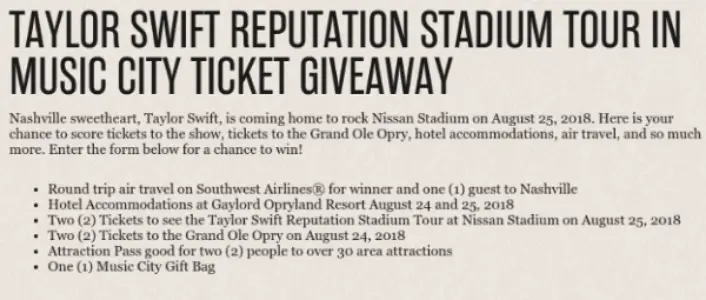 Win Tickets & Trip to See Taylor Swift in Concert