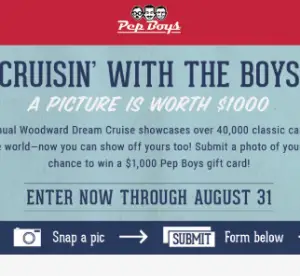 Win a $1,000 Pep Boys Gift Card