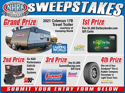Win a 2021 Coleman 17B Travel Trailer from NHRA