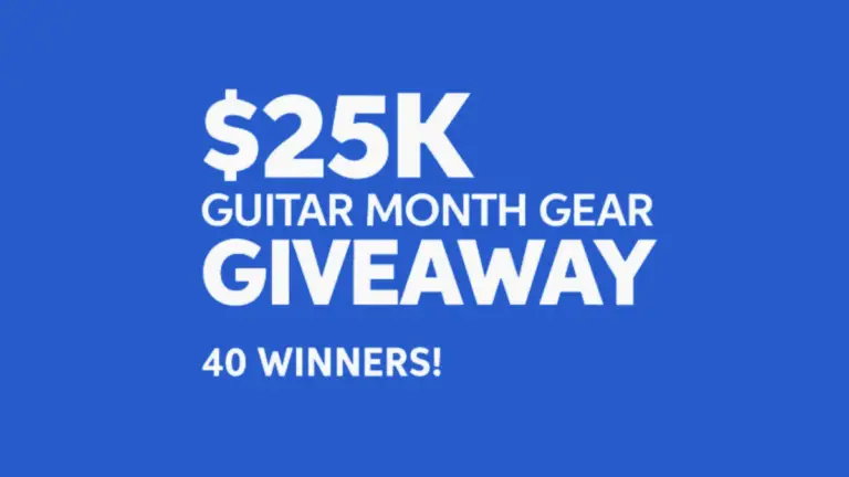 Win prizes like guitars, amplifiers, effects pedals, and guitar bags